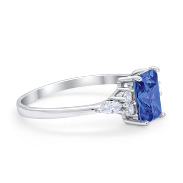 Art Deco Wedding Ring Emerald Cut Simulated Tanzanite CZ 925 Sterling Silver